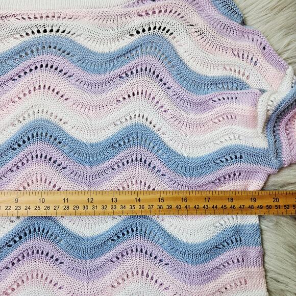 Pastel Wave Open Knit Sweater Large Cottage Y2K Soft Girl Lightweight Coquette - Picture 10 of 12